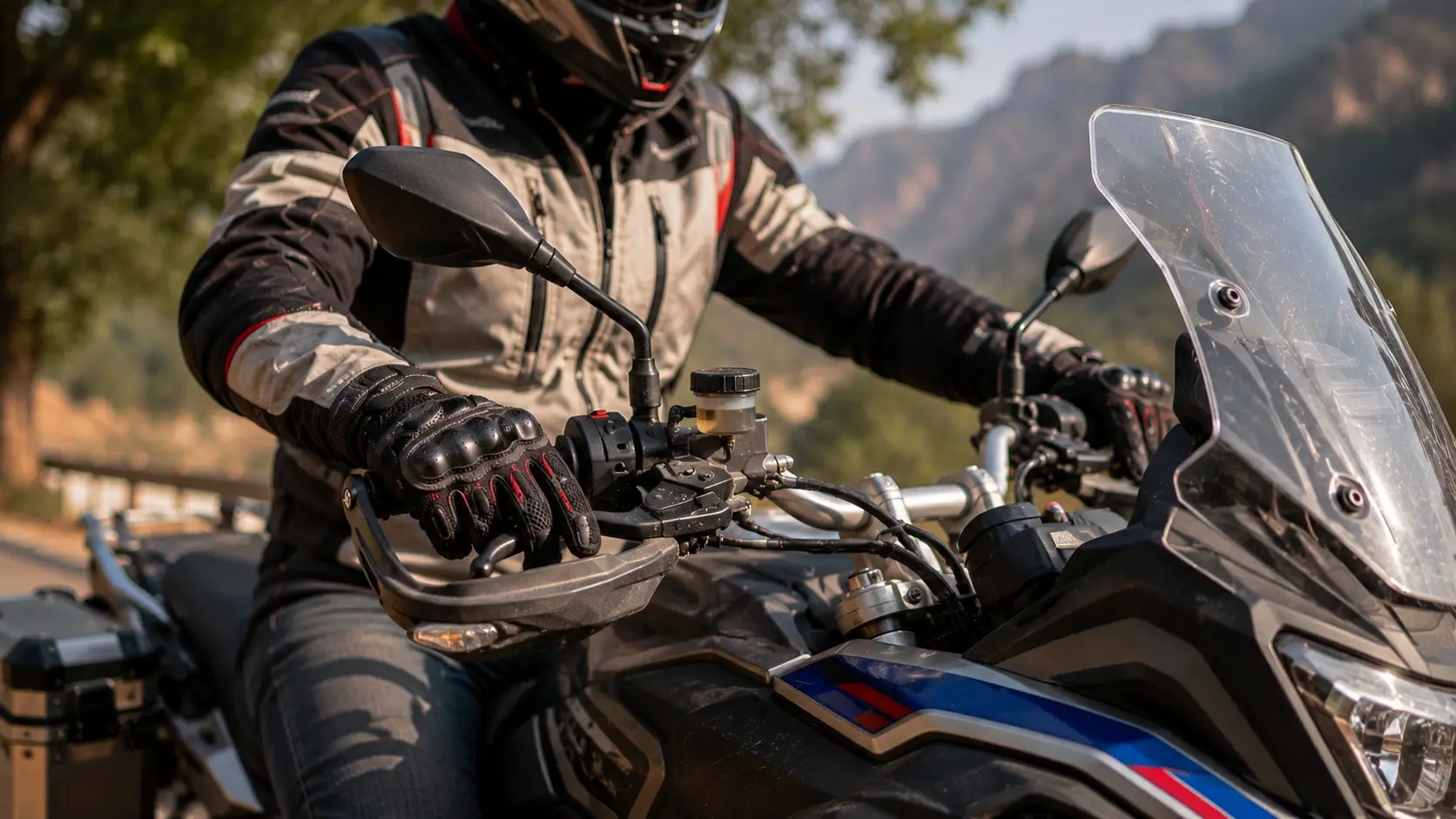 Rider wearing ventilated riding gloves during summer ride
