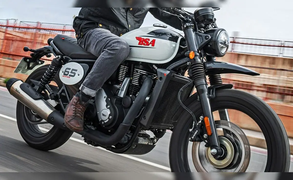 BSA Scrambler 650 on a rugged trail