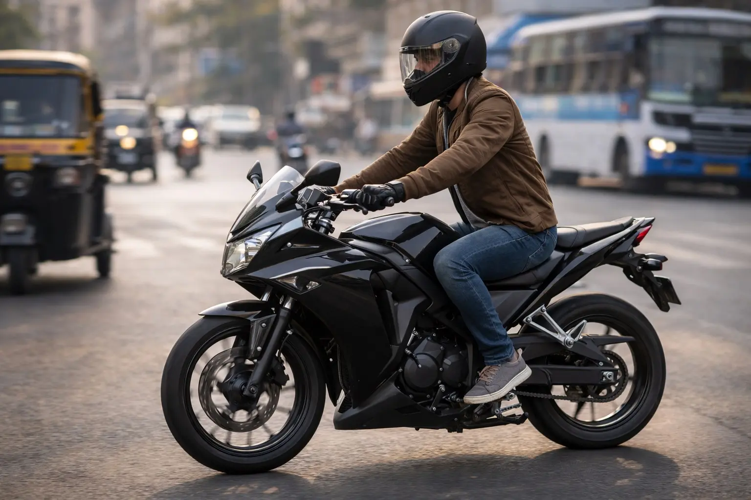 Rider wearing stylish but impractical gear